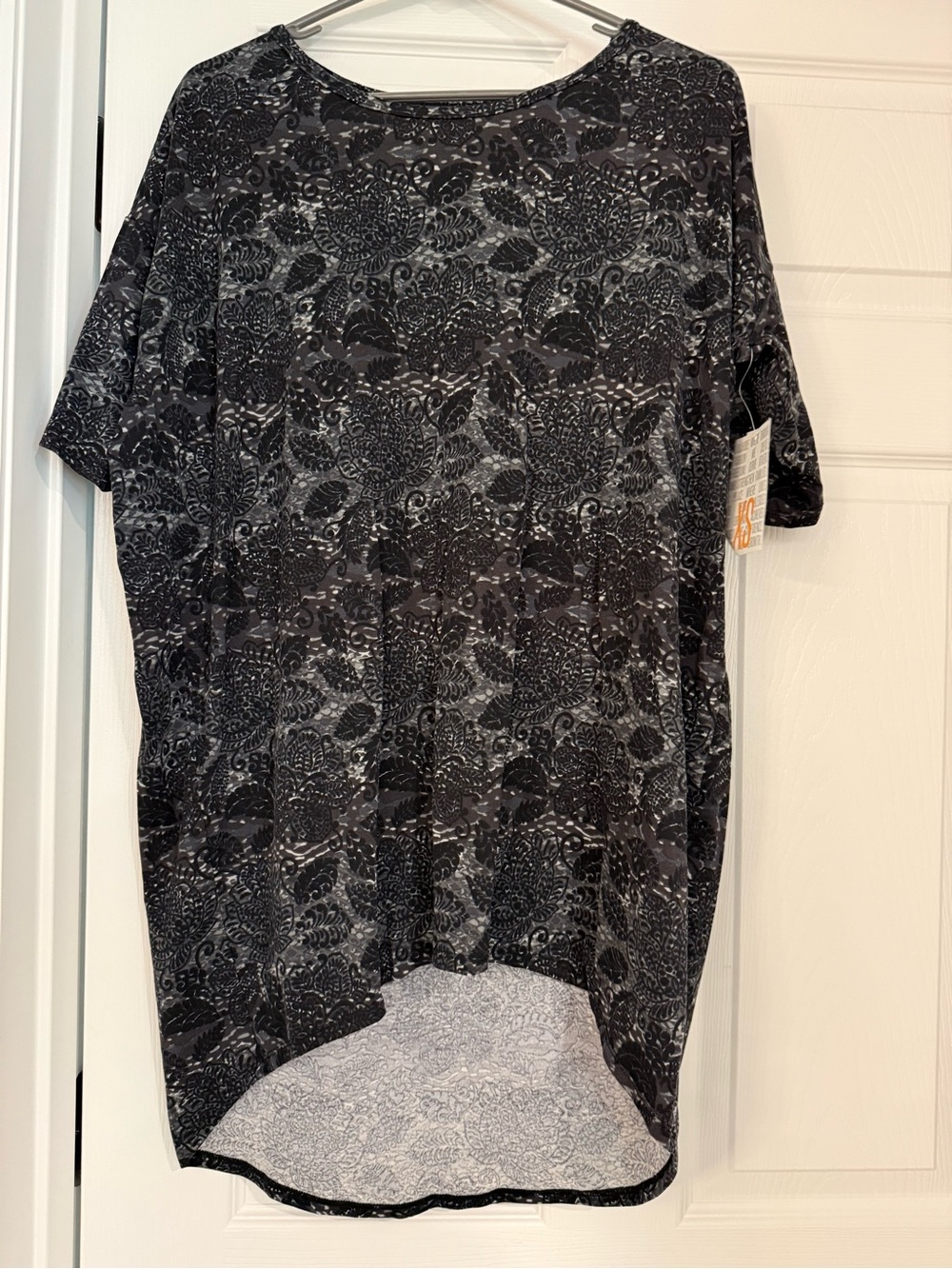 Lularoe Irma Black Floral-Print Short Sleeve Shirt